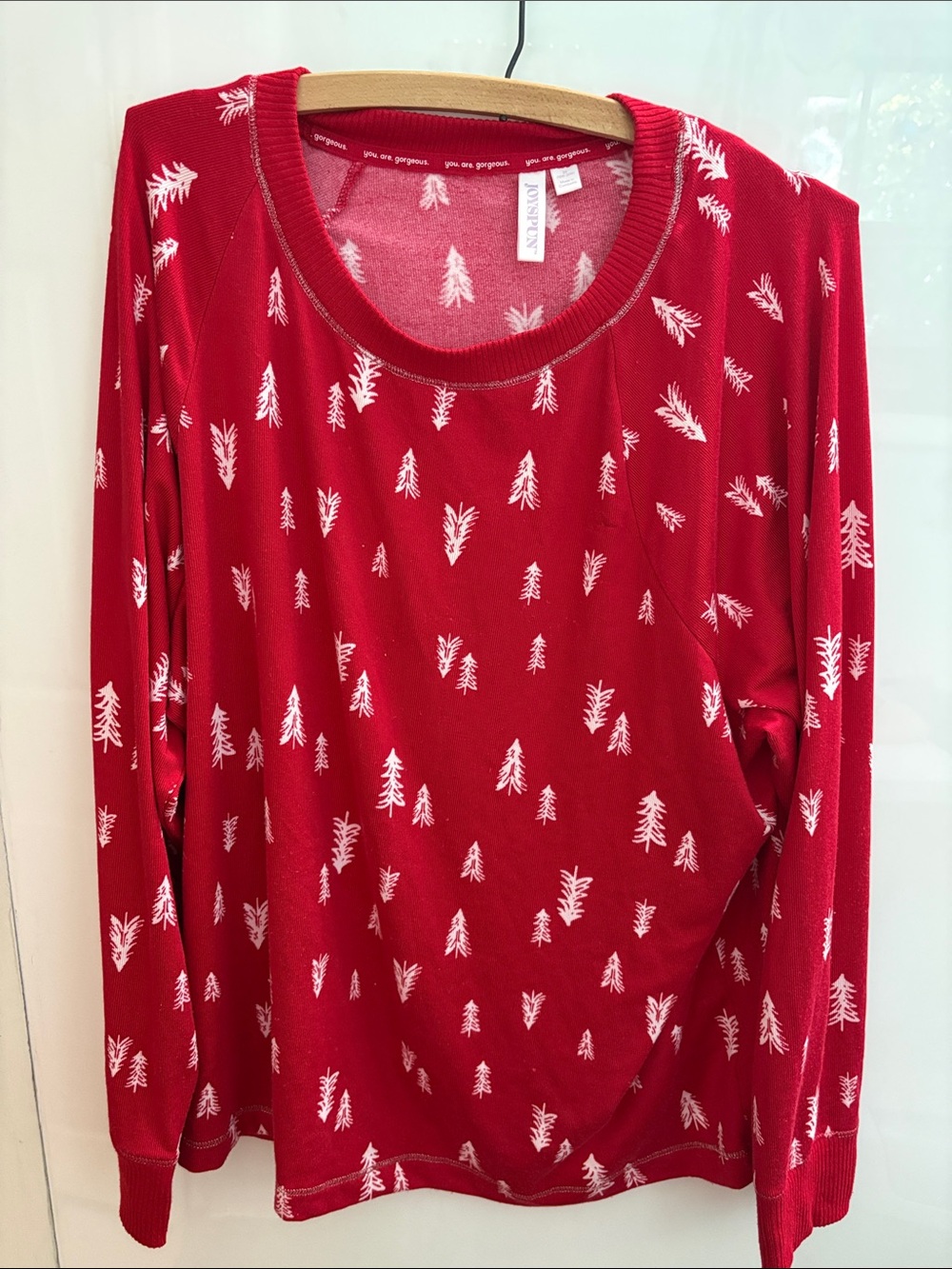 Ladies Red Holiday Tree Print Pajama Top